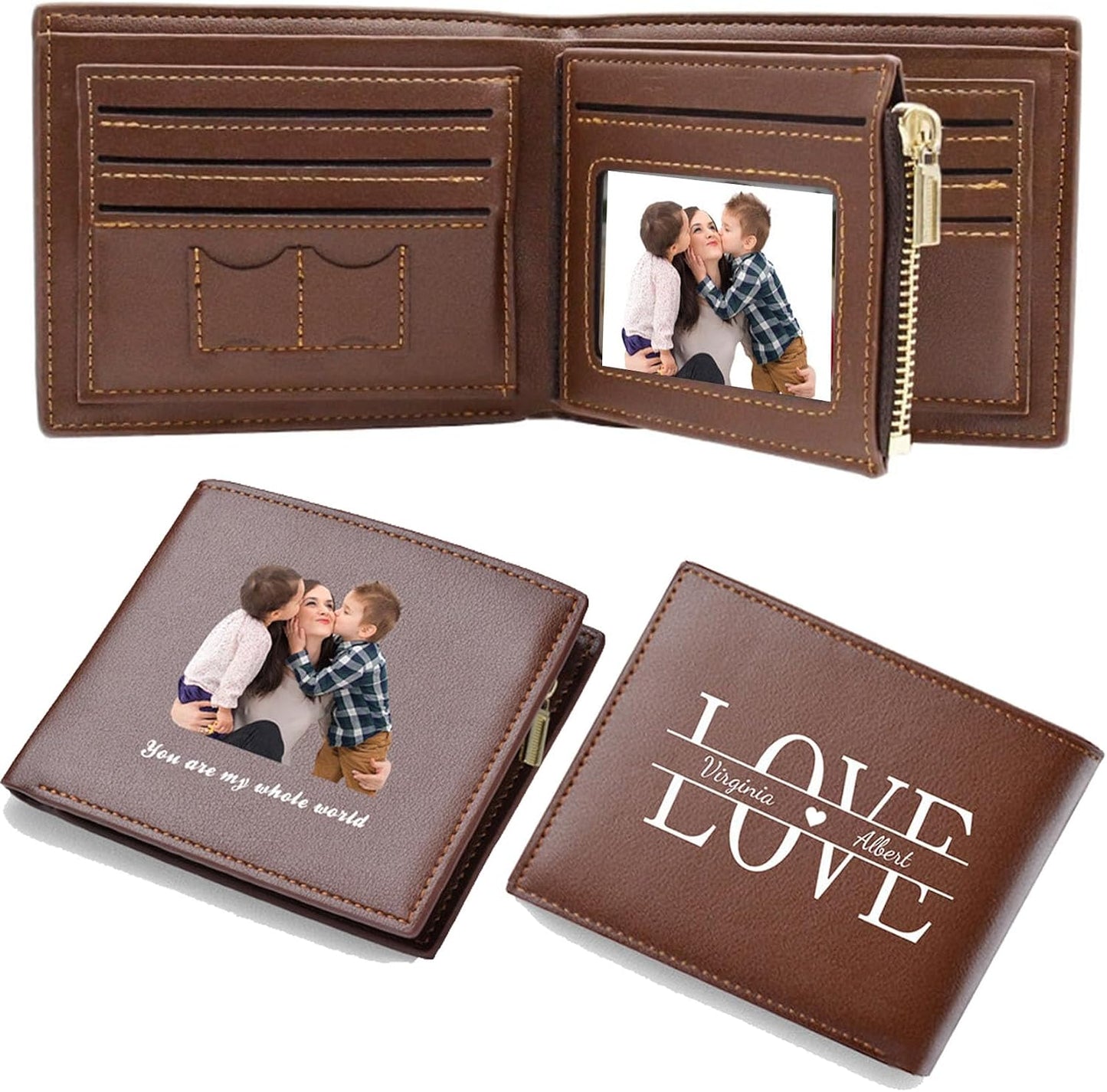 HOTCustom Photo Printing Wallet Personalized Engraved Leather Wallet Valentine's Father's Day Anniversary Gifts for Dad, Husband, Son, Groomsmen, Boyfriend