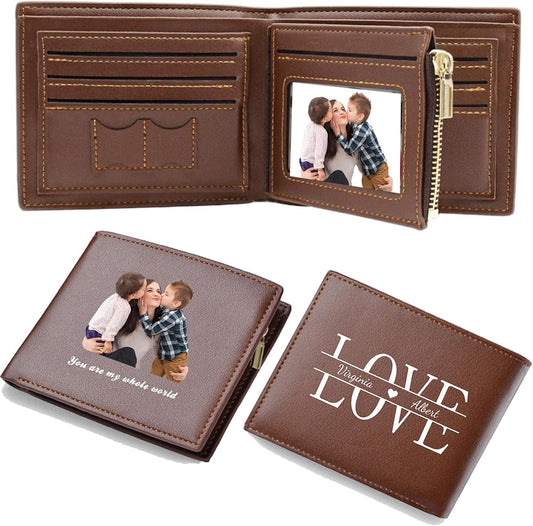 HOTCustom Photo Printing Wallet Personalized Engraved Leather Wallet Valentine's Father's Day Anniversary Gifts for Dad, Husband, Son, Groomsmen, Boyfriend