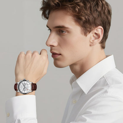 HOTLIGE Wrist Leather Watches for Men Analog Dress Chronograph Waterproof Vintage Work Casual Quartz with Date Display Chronograph Luminous 30M Water Resistant Business Classic Mens Watch
