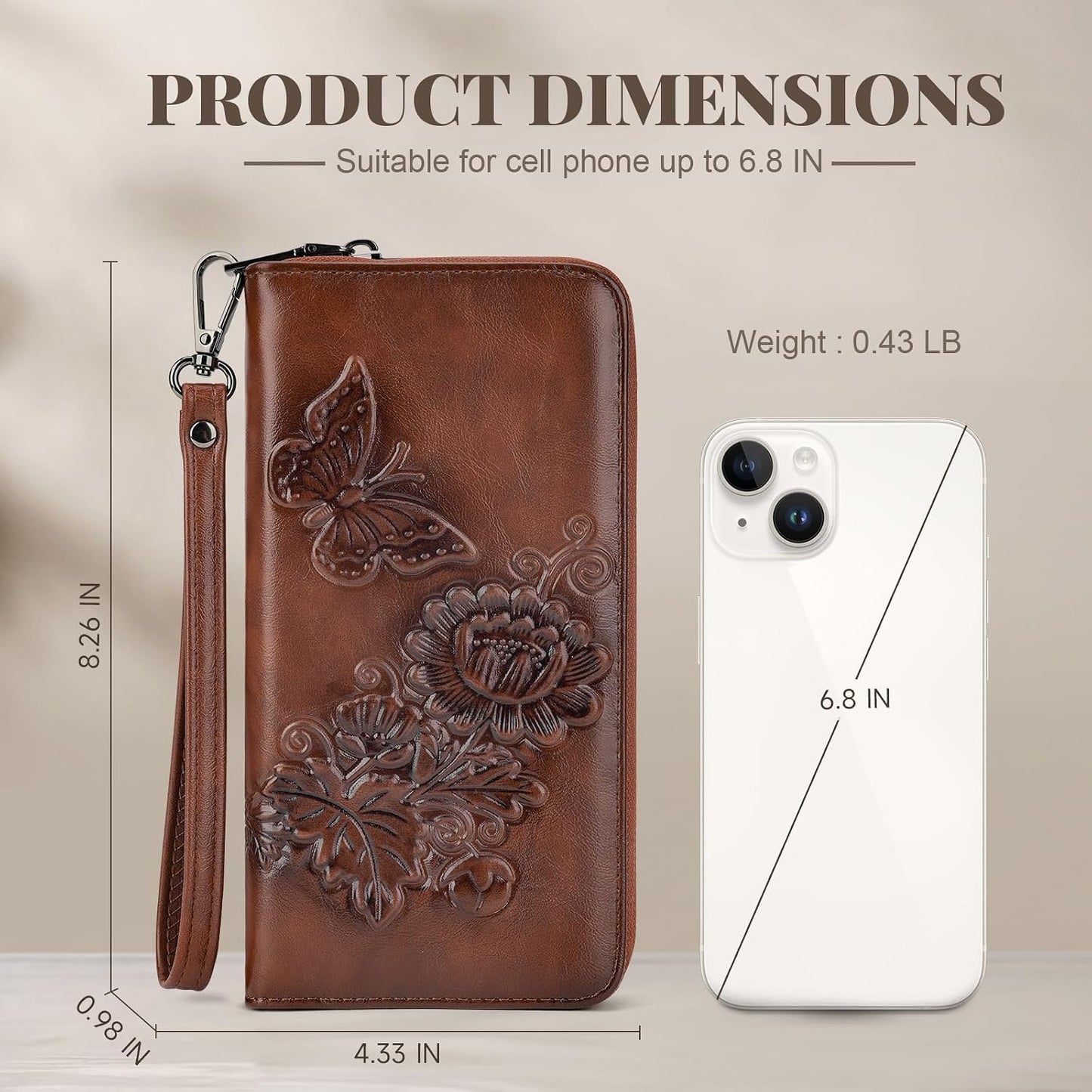 HOTWomens Wallet Rfid Embossed Vegan Leather Multi Card Slots Wallets Large Capacity Wristlet Travel Purse for Women