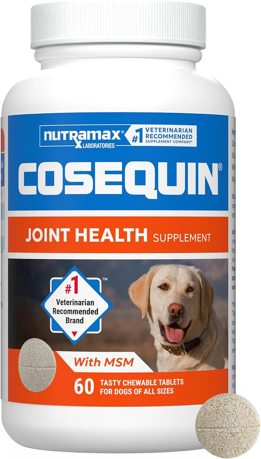 HOTNutramax Cosequin Joint Supplement, Glucosamine for Dogs, Chew Tabs, 60ct | Glucosamine & Chondroitin for Dogs, Supports Healthy Joints, Chewable Tablets for All Breeds & Sizes, All Ages