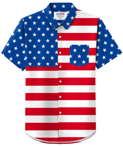 HOTArvilhill Men American Flag Button Shirt 4th of July Short Sleeve Shirts (S-3XL)