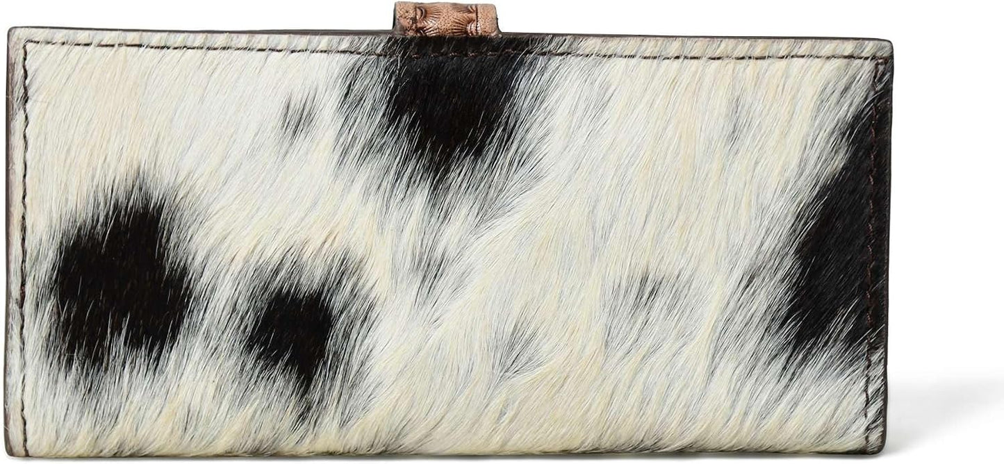 HOTMerbaa Cowhide Leather Wallet for Women | Handmade Floral Tooled Long Clutch with Snap Closure | Western Style Purse | Rustic Cowgirl Bag