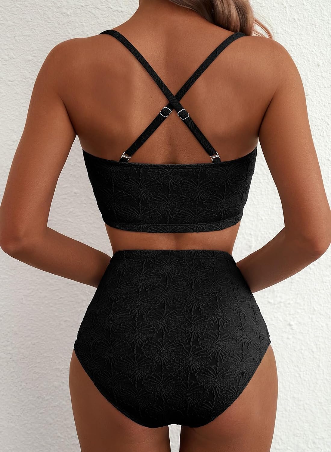 HOTHerseas Women's Seashell Textured Bikini Sets Knotted Front 2 Piece Swimsuits Ruffle Trim Bathing Suits