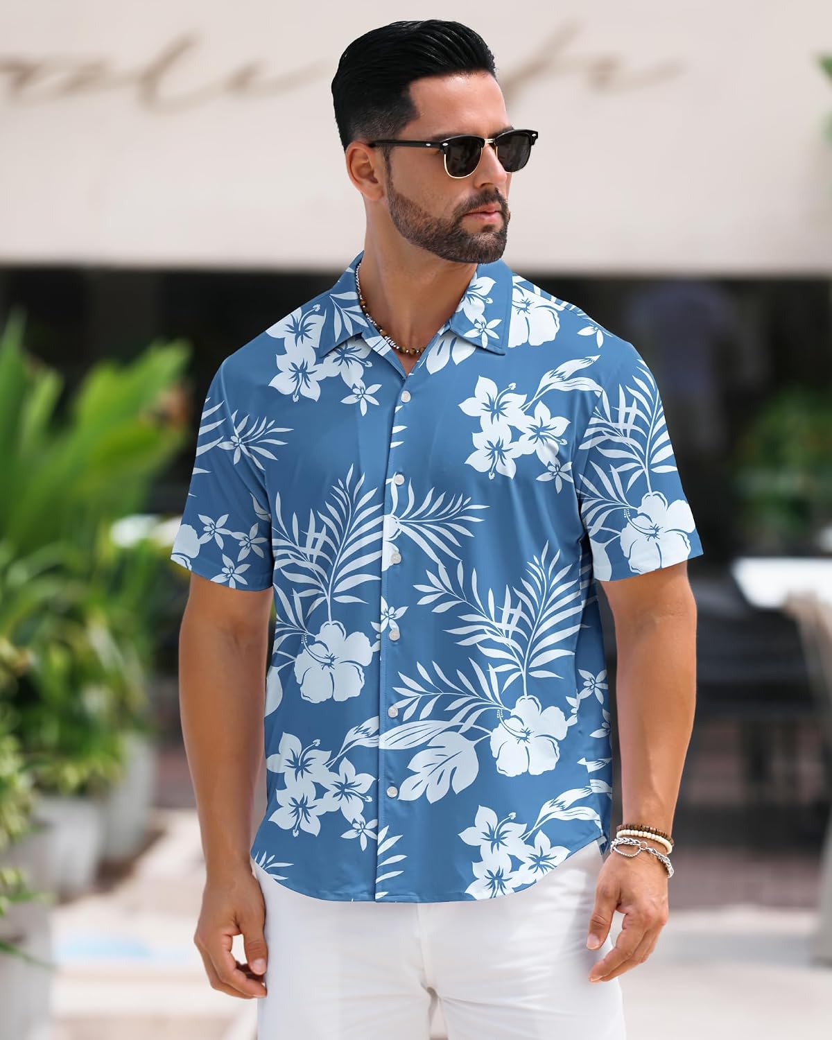 HOTBOJIN Men's Hawaiian Wrinkle Free Short Sleeve Button Down Tropical Floral Beach Vacation Shirt