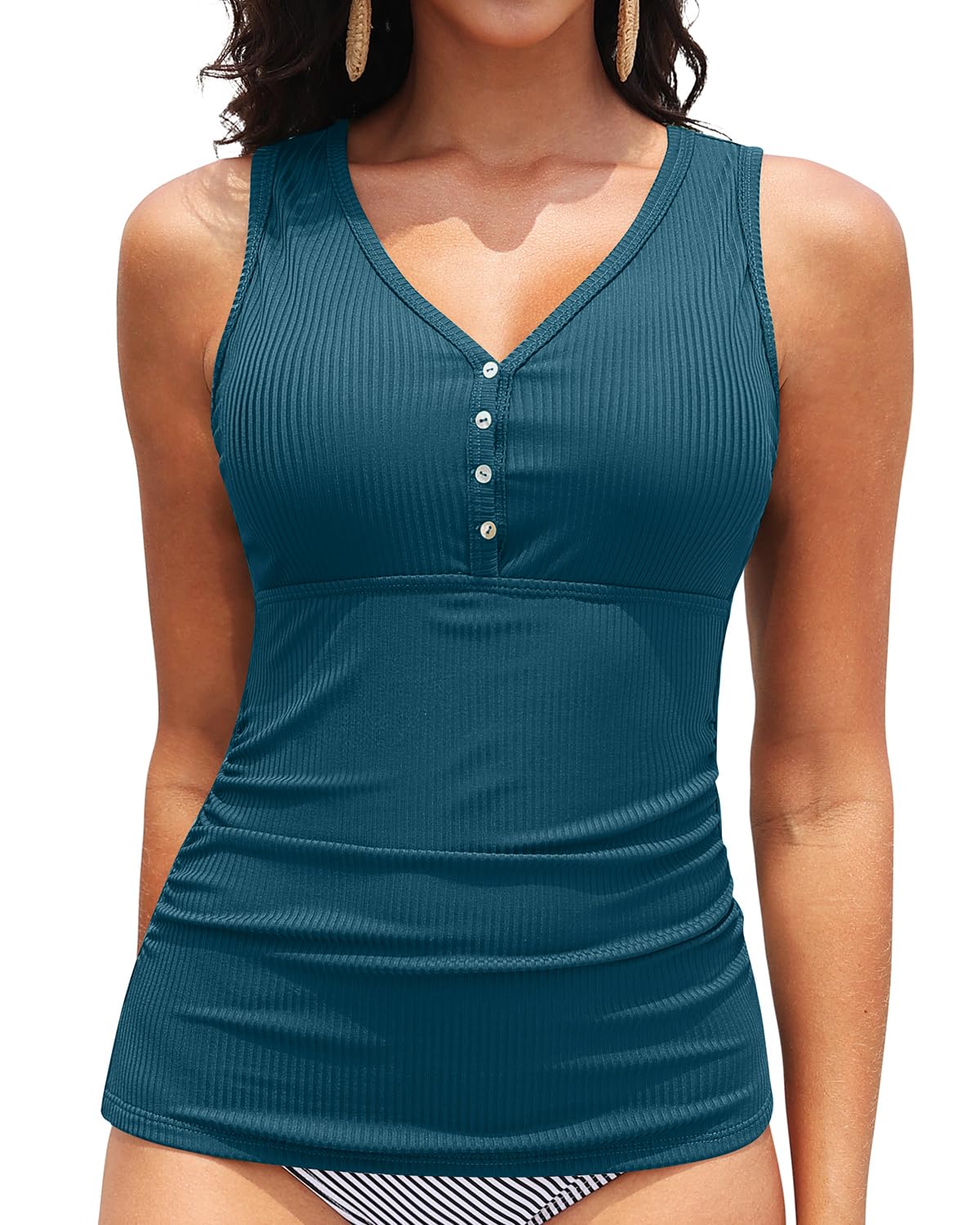 HOTTankini Tops for Women Tummy Control Swimwear Top Only No Bottom | Scoop Neck, Adjustable Straps, Ruched Stomach, Removable Cups, Available in Plus, No Bottom, Full Lining