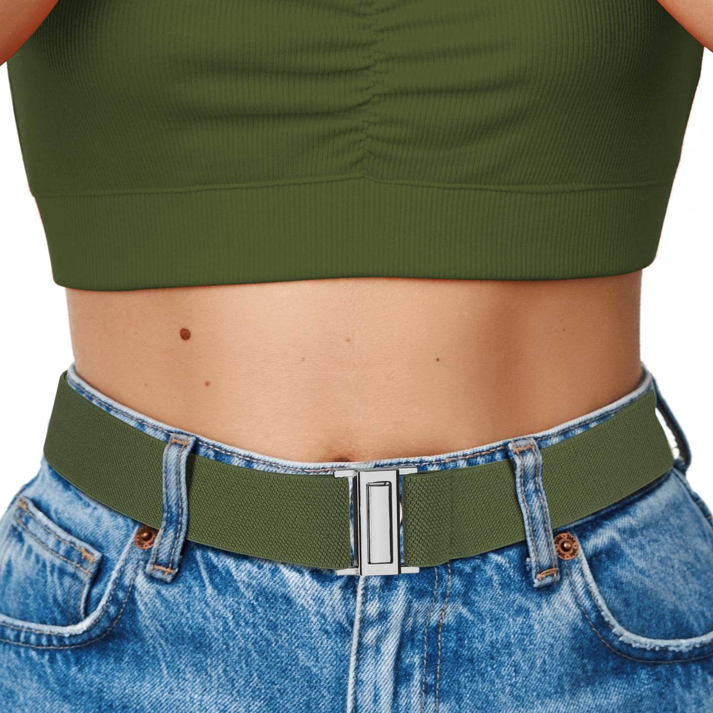 HOTNo Show Elastic Belts for Women with Invisible Flat Buckle Stretch Web Strap Belt for Jeans Pants Dresses