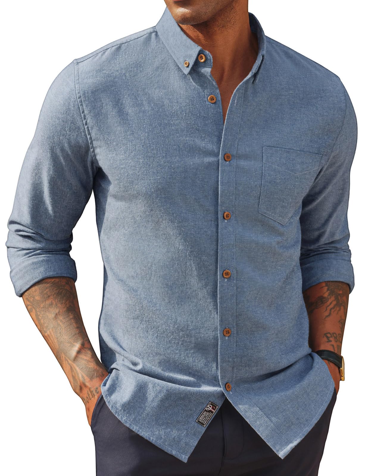 HOTPJ PAUL JONES Mens Classic Fit Linen Shirts Long Sleeve Button Down Business Casual Shirts