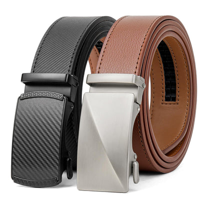 HOTSENDEFN 2 Pack Ratchet Belt Men, Men Leather Belts in Gift Set Box for Dress Casual, Size Adjustable Trim to Fit