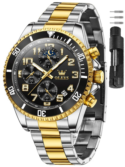HOTOLEVS Watches for Men Stainless Steel Dress Men Watch with Date Big Face Chronograph Waterproof Luxury Fashion Watch Blue/Black/Gold/Green/Silver Face Relojes para Hombres