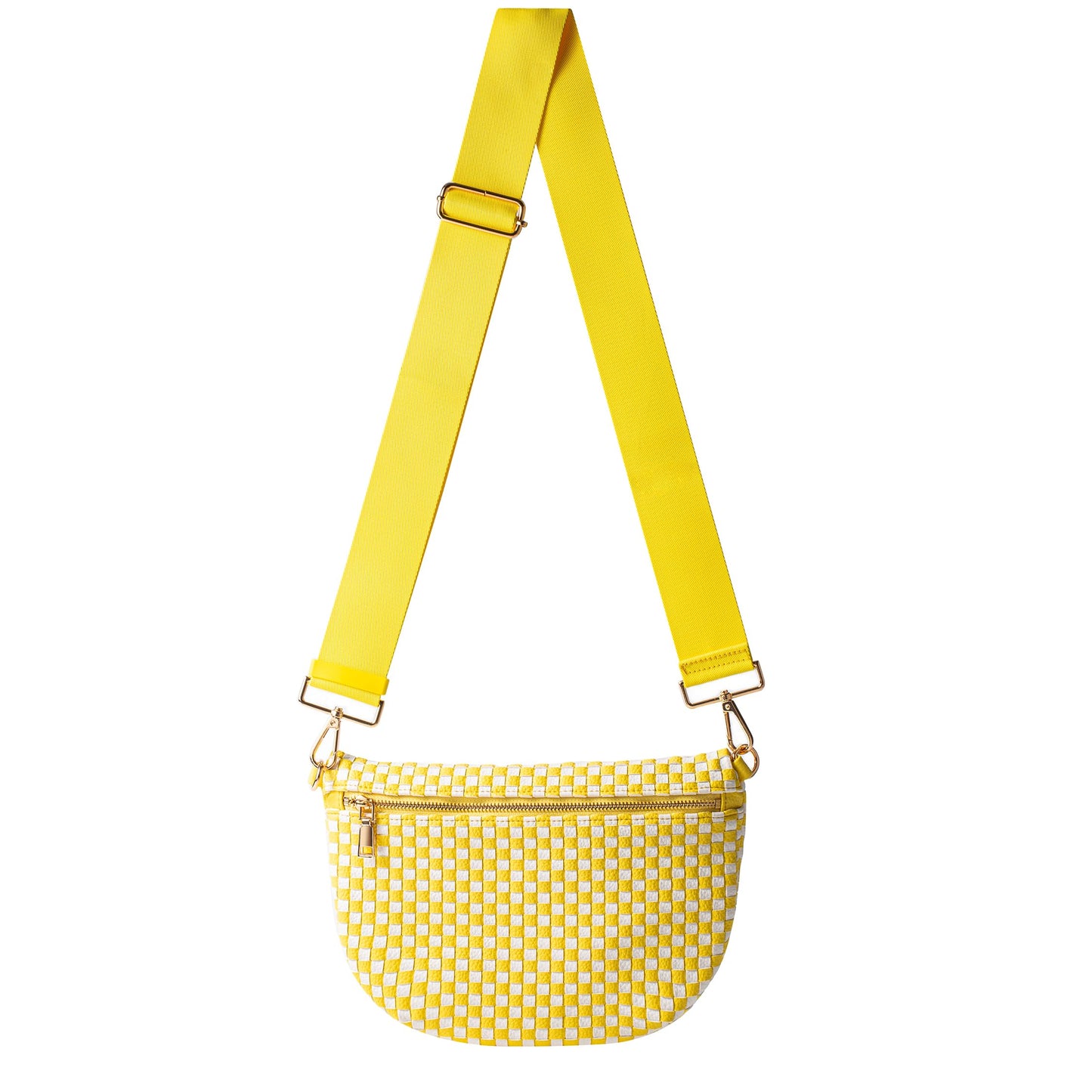 HOTWoven Crossbody Bag for Women, Checkered PU Bum Bag Sling Purse with Adjustable Strap for Travel, Festivals