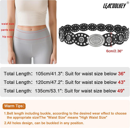 HOTLEACOOLKEY Hollow Western Disc Belt for Dress Boho Concho Belt Vintage Country Waist Belts for Women