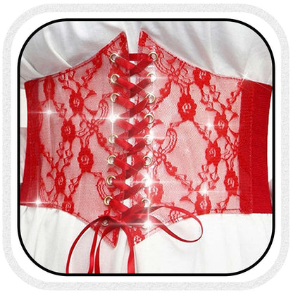 HOTBODIY Women Lace Corset Belts Elastic Cinch Belt Tied Waspie Wide Waist Bustiers for Dress
