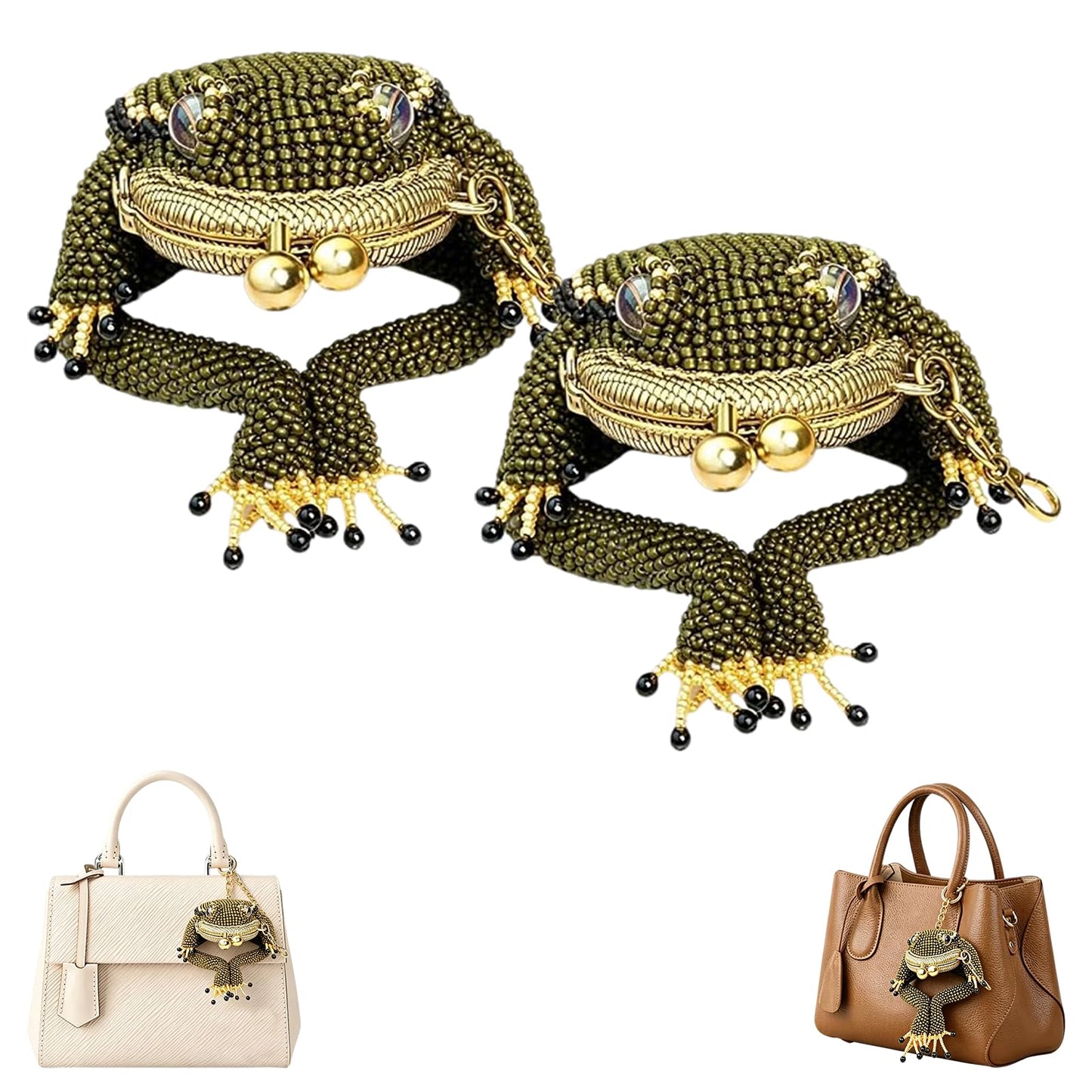 HOTCharming Frog Coin Purse, Metal Kiss Lock Mini Pouch with Lobster Clasp Keychain, Cute Lucky Frog Bag Charm for Coins Earbuds Jewellery, Ideal Gift for Women，3pcs