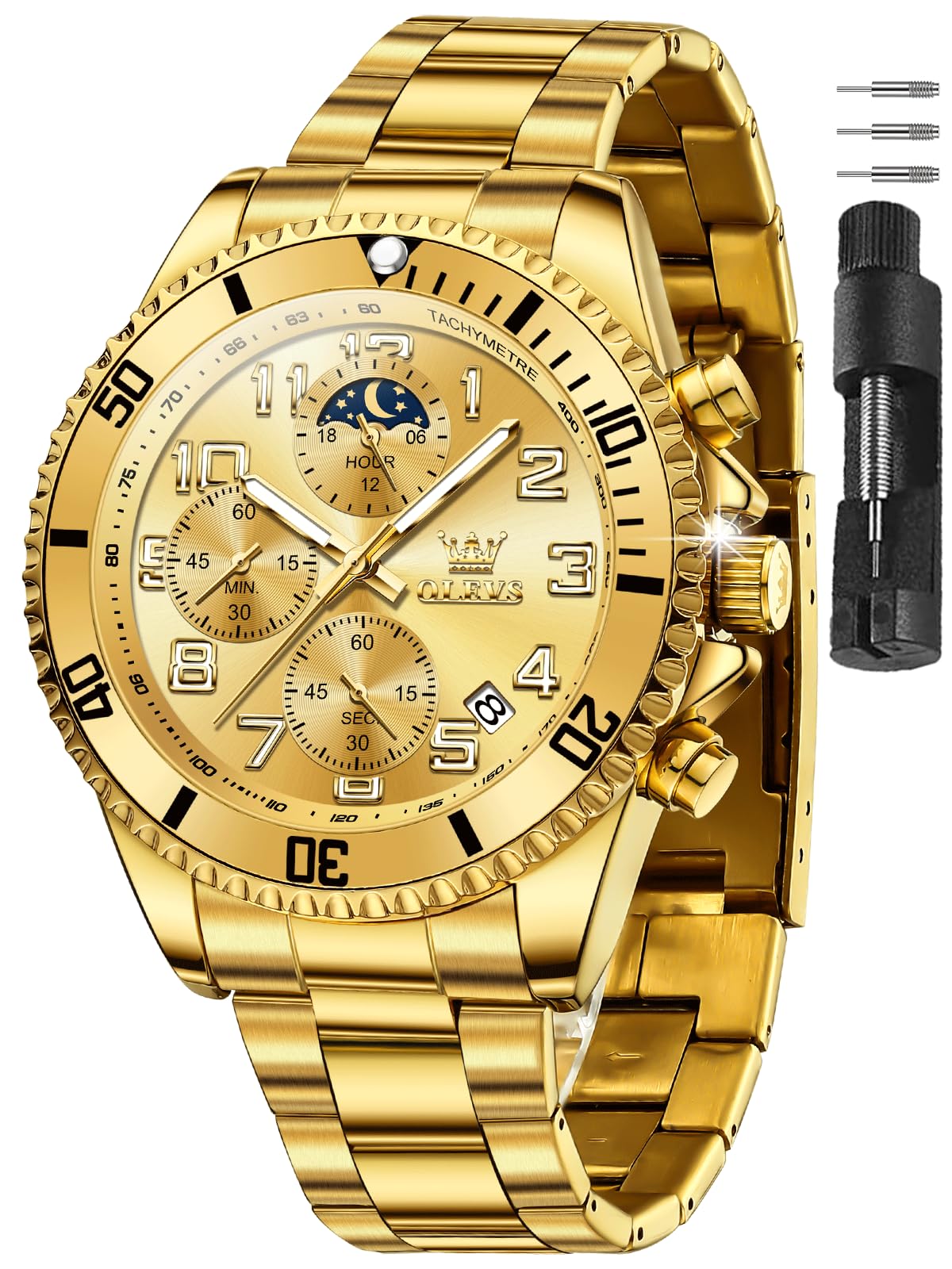 HOTOLEVS Watches for Men Stainless Steel Dress Men Watch with Date Big Face Chronograph Waterproof Luxury Fashion Watch Blue/Black/Gold/Green/Silver Face Relojes para Hombres