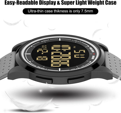 HOTGOLDEN HOUR Ultra-Thin Minimalist Sports Waterproof Digital Watches Men with Wide-Angle Display Rubber Strap Wrist Watch for Men Women