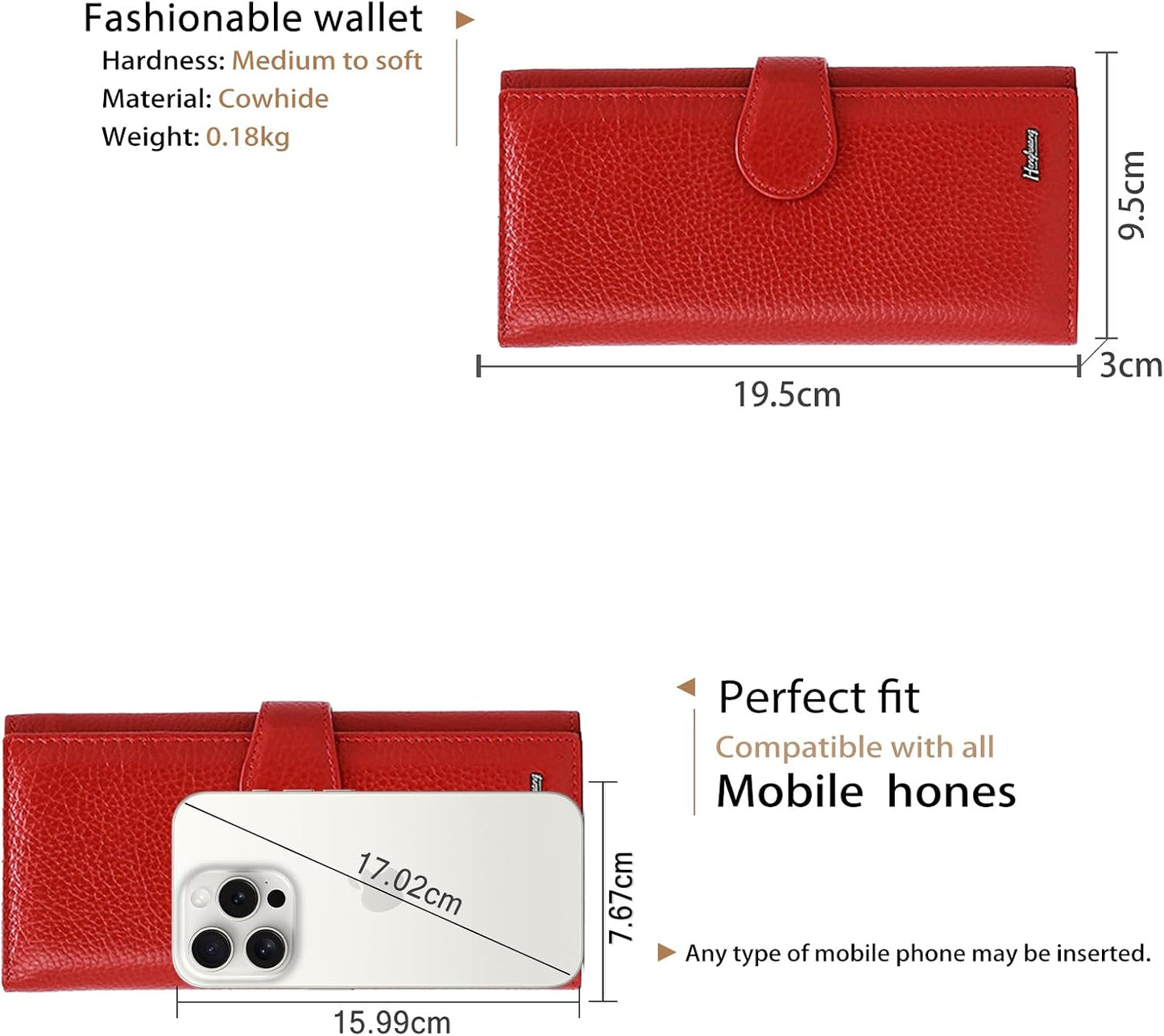 HOTWomen Wallets Classic Purse Ladies Wallet Card Holder Multi-Compartment Wallet Phone Bag Change Pouch with 14 Card Slots Red
