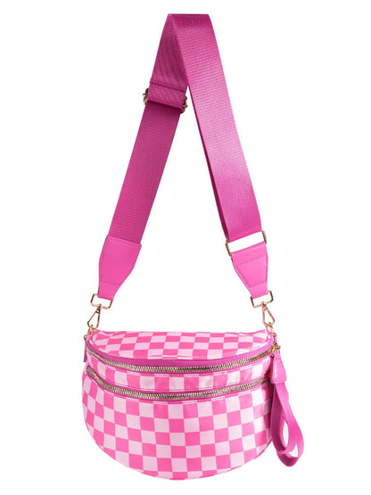 HOTBlack and White Checkered Crossbody Bag Bum Bag for Women,Spacious Checkered Purse Fanny Packs Belt Bag