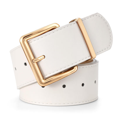 HOTWERFORU Women Wide Belt for Dresses Thick Leather Belt with Big Gold Buckle Fahion Women Chunky Belt