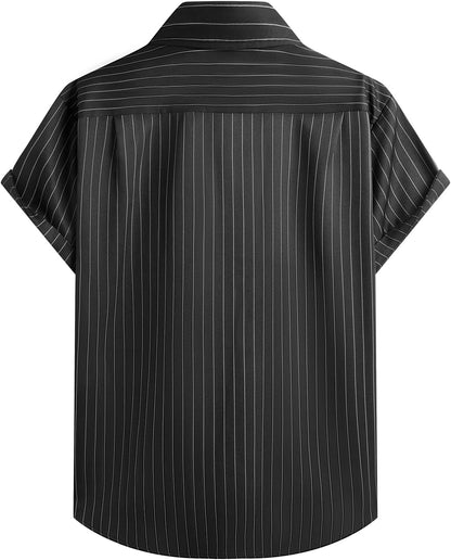 HOTHardaddy Men's Casual Striped Shirts Button Down Short Sleeve Blouse Summer Hawaiian Shirt