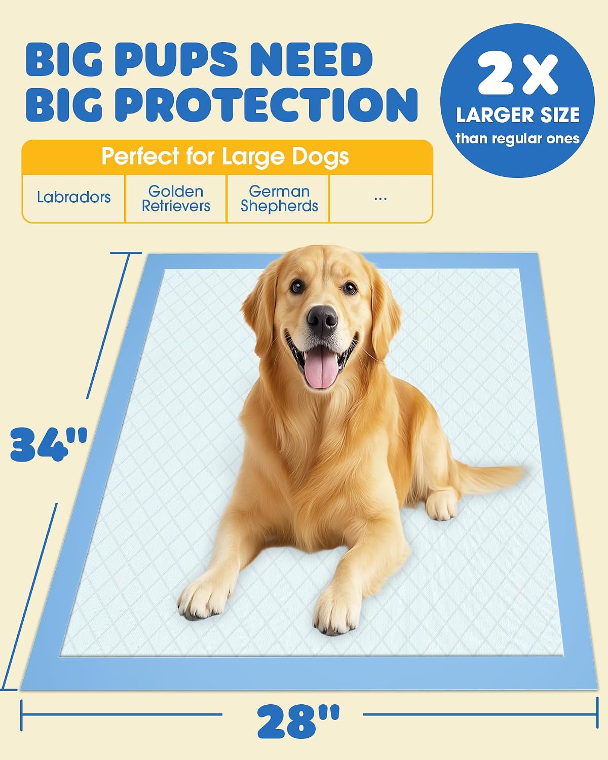 HOT50-Pack Extra Large Pee Pads - 34" x 28" Puppy Pads for Dogs with 6-Layer Leakproof Protection, Disposable and Quick-Dry Dog Pads with High Absorbency for Easy Potty Training