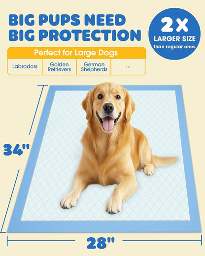 HOT50-Pack Extra Large Pee Pads - 34" x 28" Puppy Pads for Dogs with 6-Layer Leakproof Protection, Disposable and Quick-Dry Dog Pads with High Absorbency for Easy Potty Training