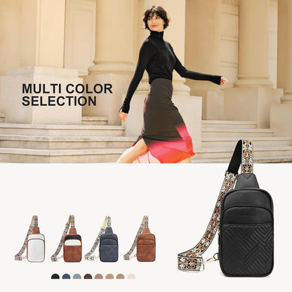 HOTBOSTANTEN Sling Bag Quilted Crossbody Bags for Women Cross Body Purse Leather Fanny Pack with Adjustable Guitar Strap