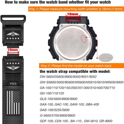 HOTAbanen Sport Strap with Stars-Stripes Flag Nylon Large Size Watch Band for Casio gshock DW-5600/8900 / GA-100/GW-B5600/GB-5600 /GW-6900