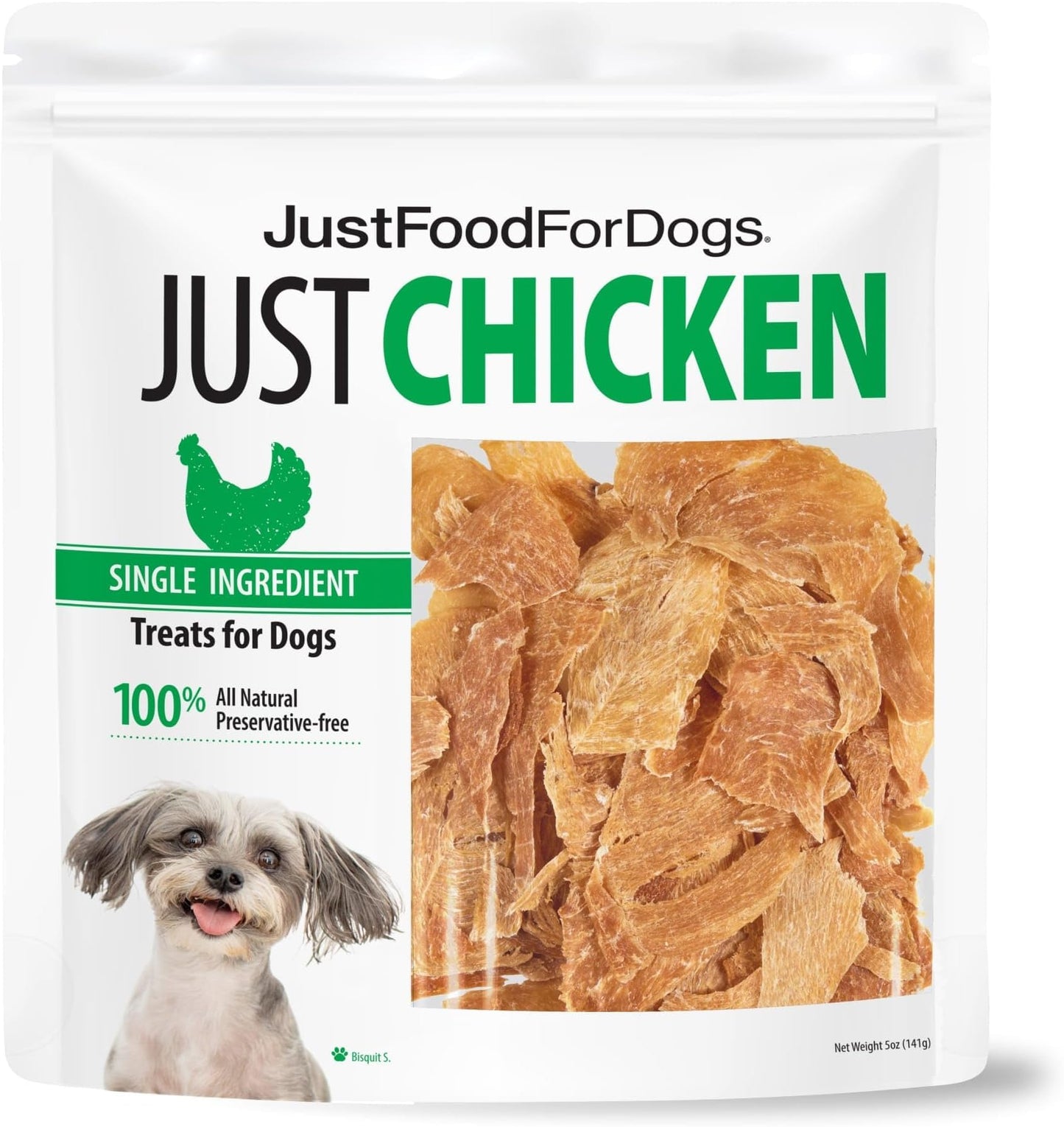 HOTJust Food for Dogs Single Ingredient Healthy Dog Treats and Dog Snacks, Jerky Treats, Human Grade, Preservative and Grain Free, Rawhide Free Chews, Low Calorie Treat - Chicken Breast, 5 oz