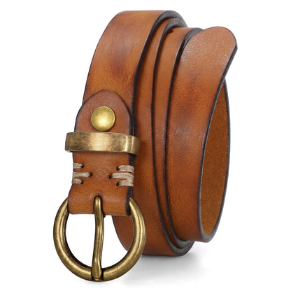 HOTSANSTHS Womens Genuine Leather Belts for Jeans Pants Trendy Vintage Thin Leather Belt Gold Buckle Ladies Skinny Waist Belt