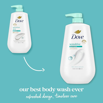 HOTDove 24hr Lotion Body Wash Sensitive Skin with Pump, 30.6 oz | Hypoallergenic body wash with MicroMoisture technology for 24-hour hydration and soft skin