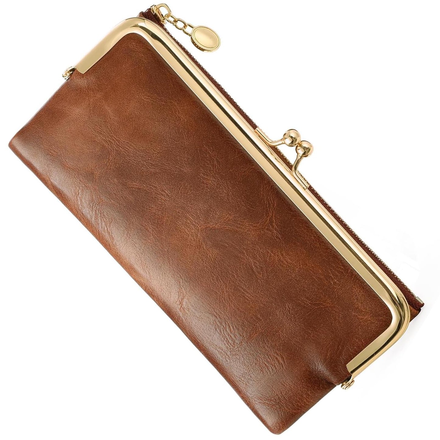 HOTVintage Wallets for Women Large Bifold Kiss Lock Wallet for Women Leather Zip Clutch Coin Purse