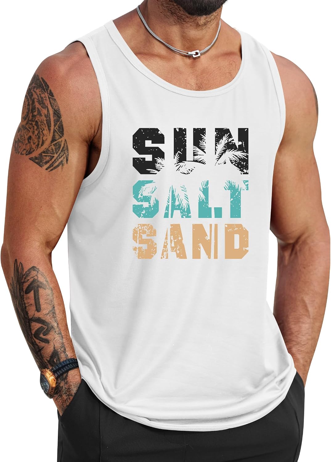 HOTVOGSTART Mens Hawaiian Beach Tank Tops Summer Vacation Muscle Top Graphic Sleeveless Shirts (S-3XL)
