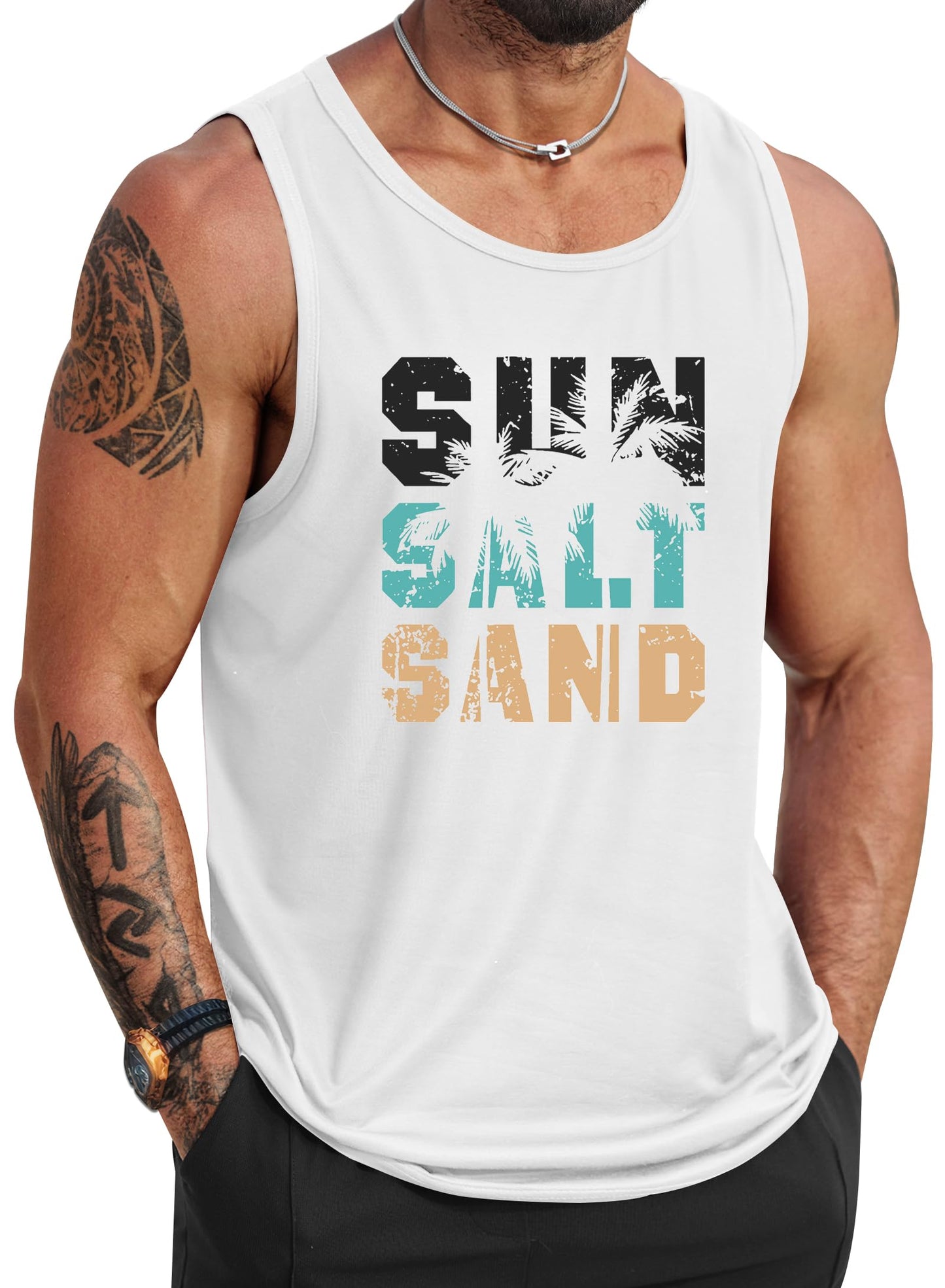 HOTVOGSTART Mens Hawaiian Beach Tank Tops Summer Vacation Muscle Top Graphic Sleeveless Shirts (S-3XL)
