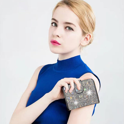 HOTBling Rhinestone Small Womens Wallet Girls Clutch Artificial Diamond Purse Credit Card ID Coin Holder W/Zipper Silver/White