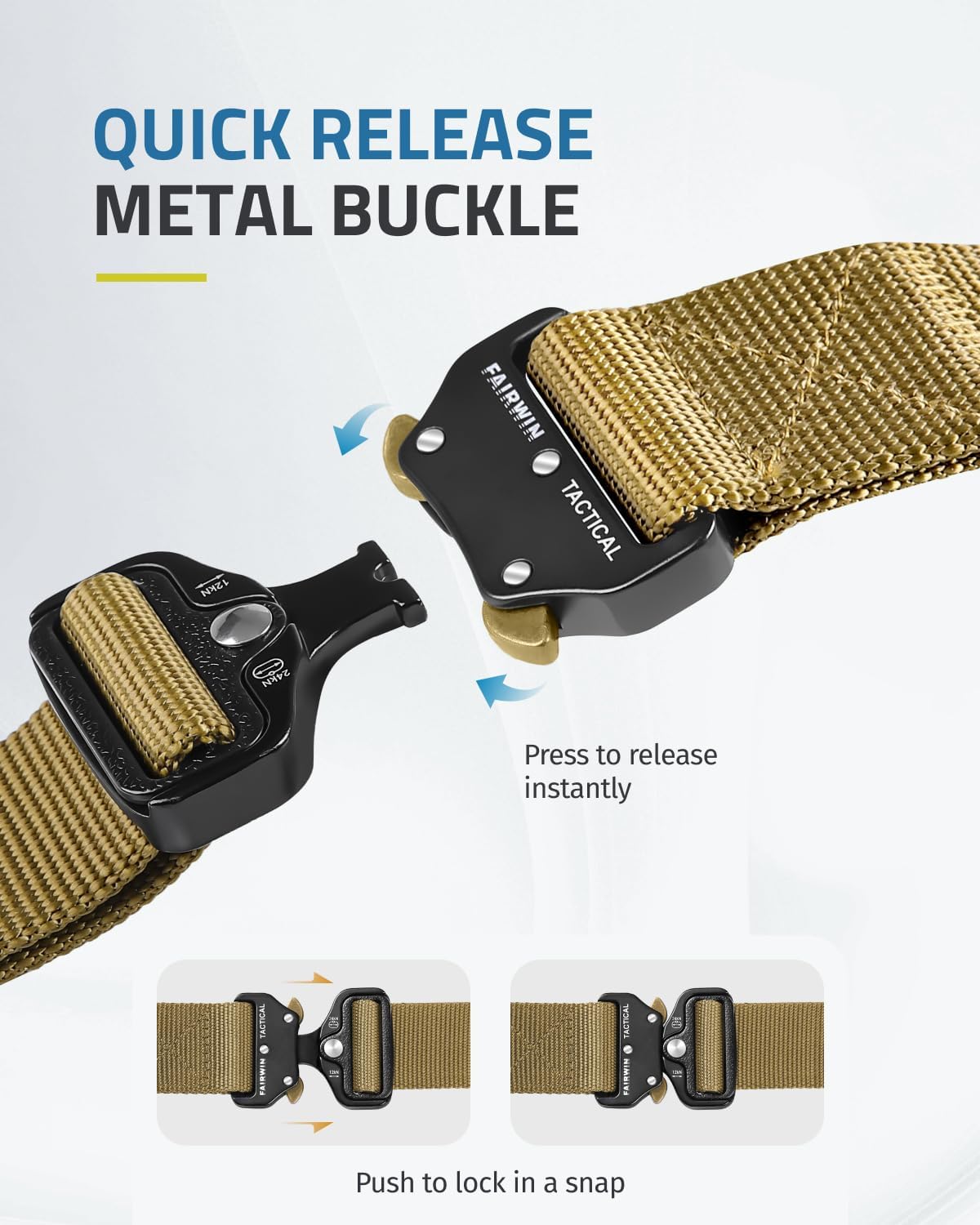 HOTFAIRWIN Tactical Belt, Work Belts for Men Military Webbing Riggers Web Belt Heavy-Duty Quick-Release Buckle