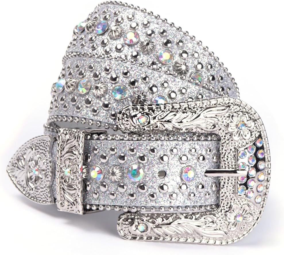 HOTRhinestone Bling Gothic Belt with Crystal Diamond for Halloween - Western Cowboy/Cowgirl Belt for Jeans