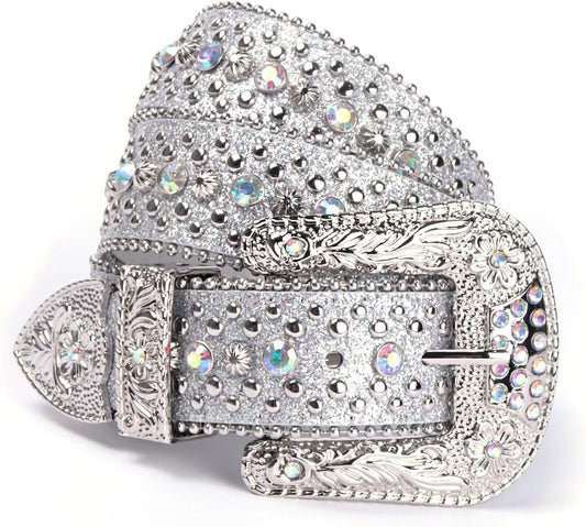 HOTRhinestone Bling Gothic Belt with Crystal Diamond for Halloween - Western Cowboy/Cowgirl Belt for Jeans