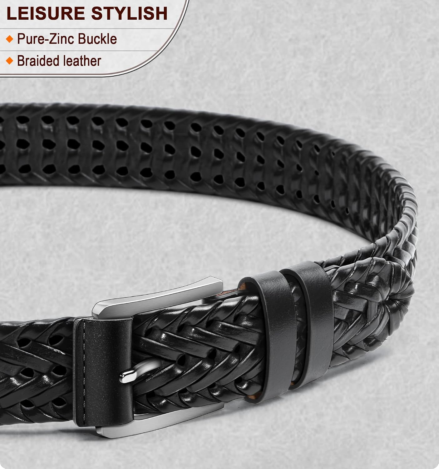 HOTBULLIANT Mens Belts,Leather Woven Braided Belts for Gift Men Casual Jeans Golf