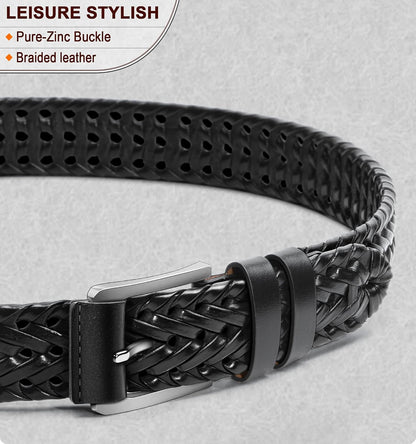 HOTBULLIANT Mens Belts,Leather Woven Braided Belts for Gift Men Casual Jeans Golf