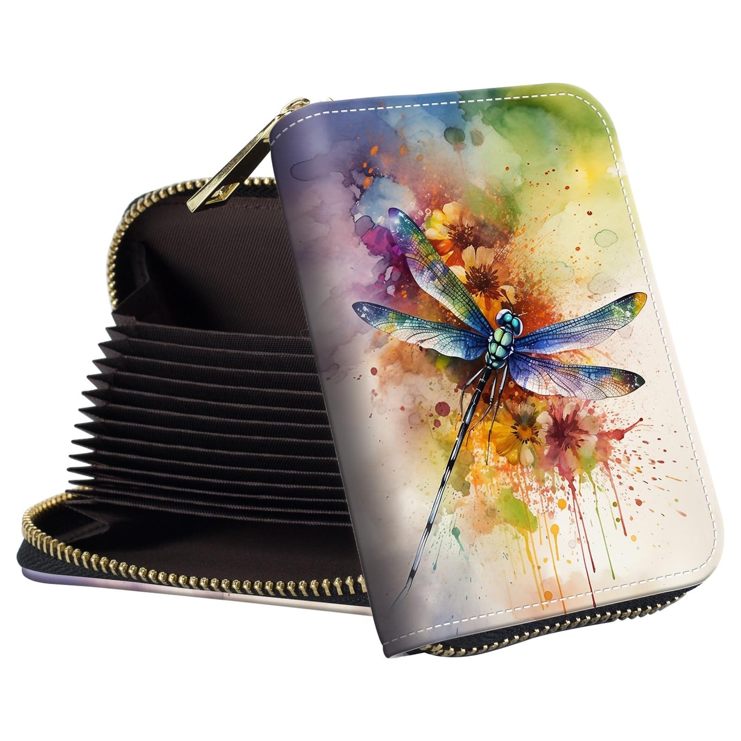 HOTSmall Wallet for Women Credit Card Holder,RFID Leather Business Card Case Wallet with Zipper Design for Women Men Gifts-Butterflies and Elephants