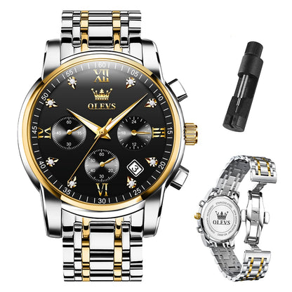 HOTOLEVS Mens Watches Luxury Waterproof Luminous Easy Read Chronograph Watches Full Gold/White Dail/Black Face with Calendar Wrist Watches