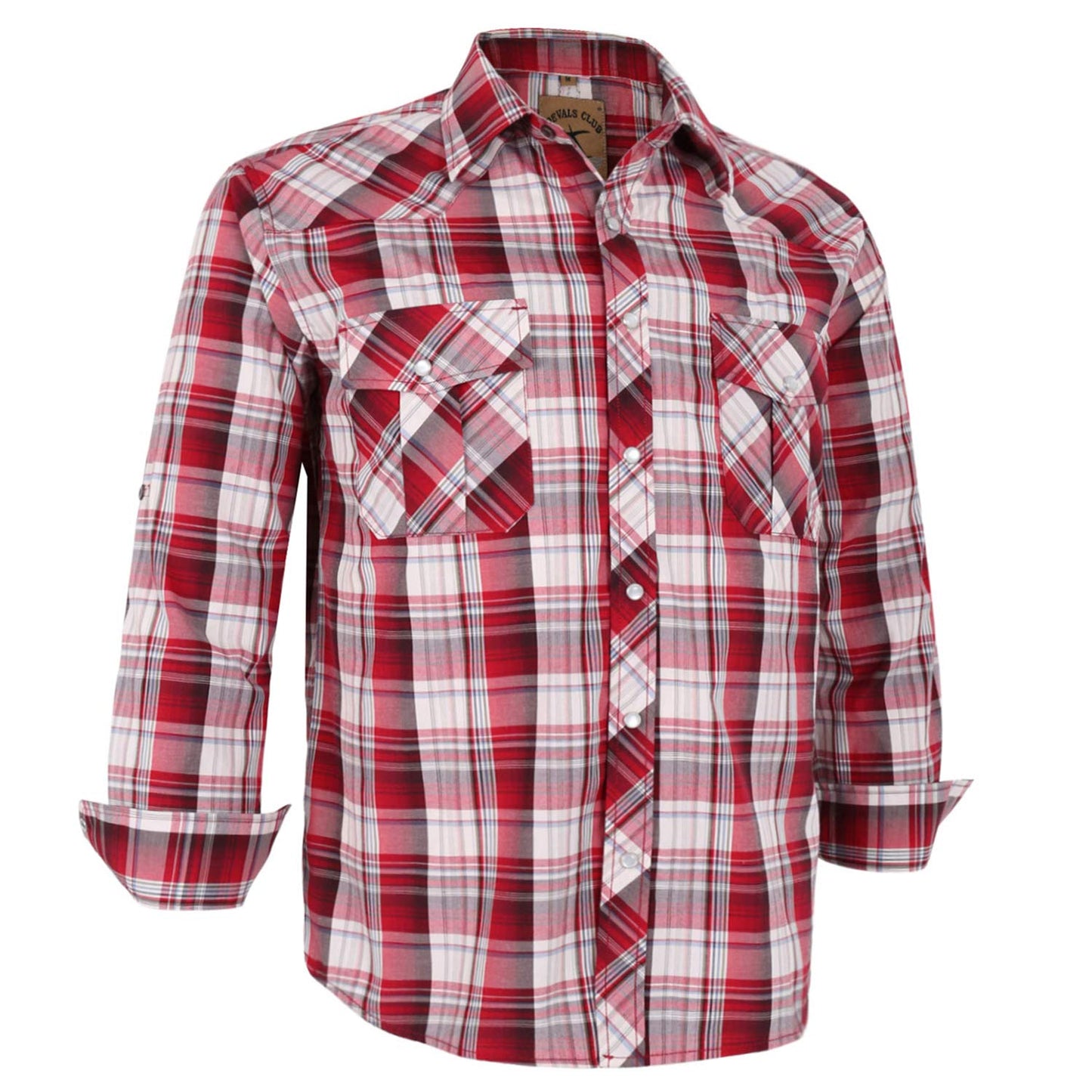 HOTCOEVALS CLUB Men's Western Pearl Snap Button Up Casual Cowboy Long Sleeve Two Pockets Work Shirts