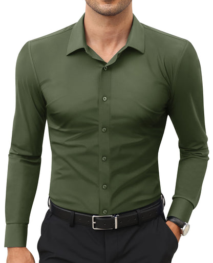 HOTLion Nardo Stretch Mens Dress Shirts Long Sleeve Slim Fit Dress Shirts for Men Muscle Fit Wrinkle Free Button Down Shirt