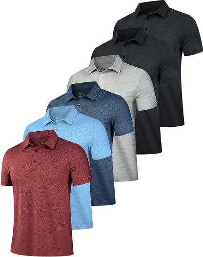 HOTOYGSieg 6 Pack Mens Polo Shirts Performance Short Sleeve Golf Shirt Moisture Wicking Athletic Casual Collared T-Shirt