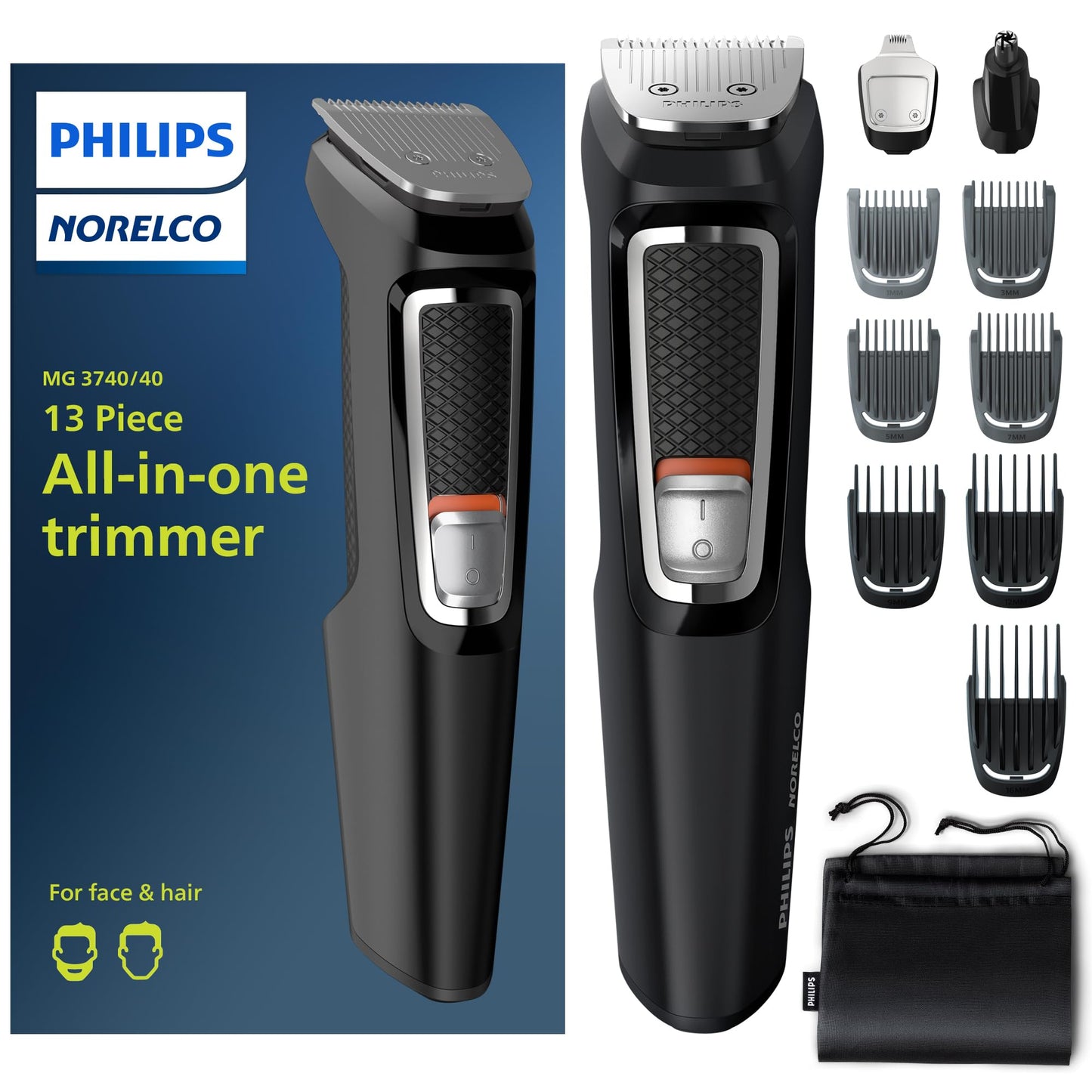 HOTNorelco Philips All-in-One 3000 Series 13 in 1 Trimmer for Men, Beard Trimmer & Head Hair Clipper, Full Metal Self-Sharpening Blades & 8 Length Settings, MG3939/50