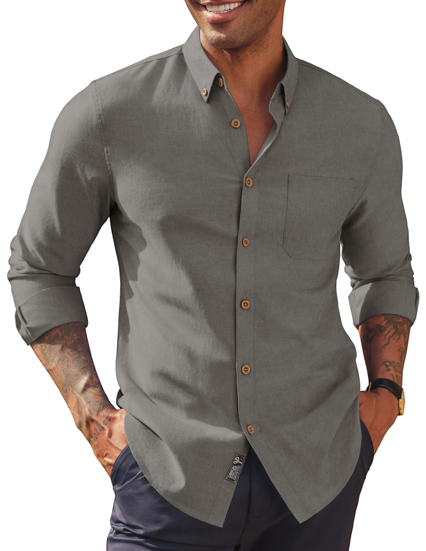 HOTPJ PAUL JONES Mens Oxford Button Down Shirt Long Sleeve Shirt | Mens Dress Shirts Untucked, Breathable, Wear-Resistant, Regular Fit, Classic Business Casual Formal Wear, with Chest Pocket