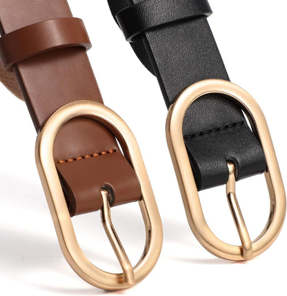 HOTXZQTIVE 3 Pack Plus Size Women's Leather Belts for Jeans Pants Dress Fashion Gold Buckle Ladies Waist Belt