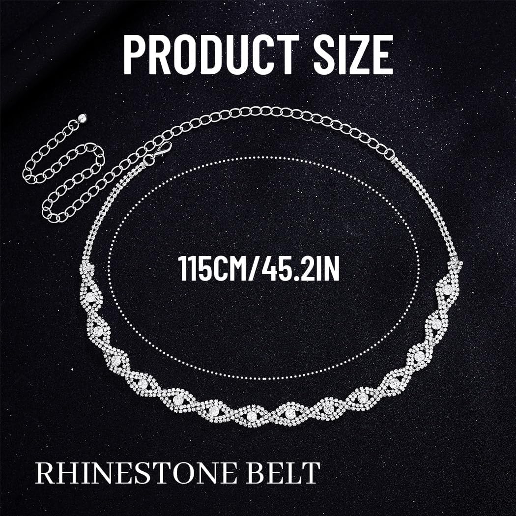 HOTAbien Rhinestone Belts for Women Silver Chain Belt Crystal Waist Belt Sparkle Thin Belts for Dresses