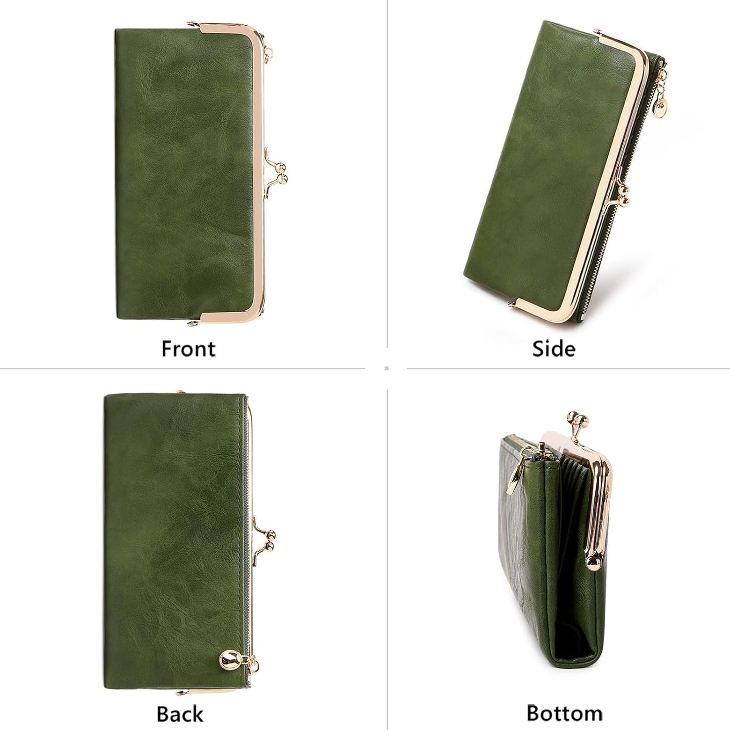 HOTVintage Wallets for Women Large Bifold Kiss Lock Wallet for Women Leather Zip Clutch Coin Purse